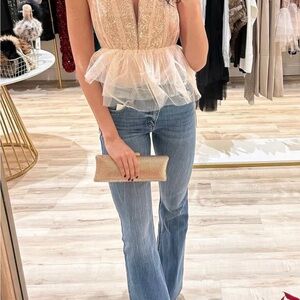 Chic Sequin Halter Blouse - Beige